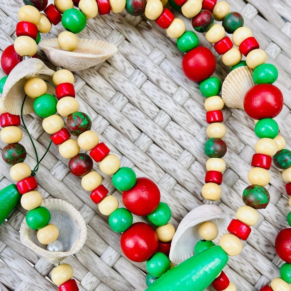 Hand Painted Beaded Coastal Christmas Garland #0819